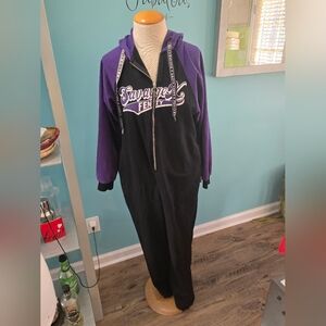 Savage X Fenty Black and Purple Hoodie Sleep Onesie